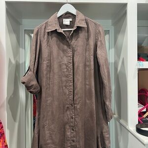 Finley Agatha Button Down Ruffle Hem Shirtdress, linen, Size M